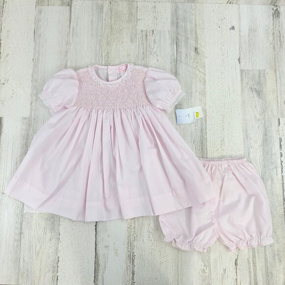 NWT Petit Ami Pink Smocked 2PC Dress Set 9 M Baby Girls - Picture 1 of 12